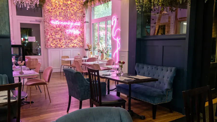 Dining room of Asllani’s Corner in the evening light