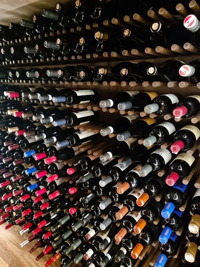 Wall of wine bottles
